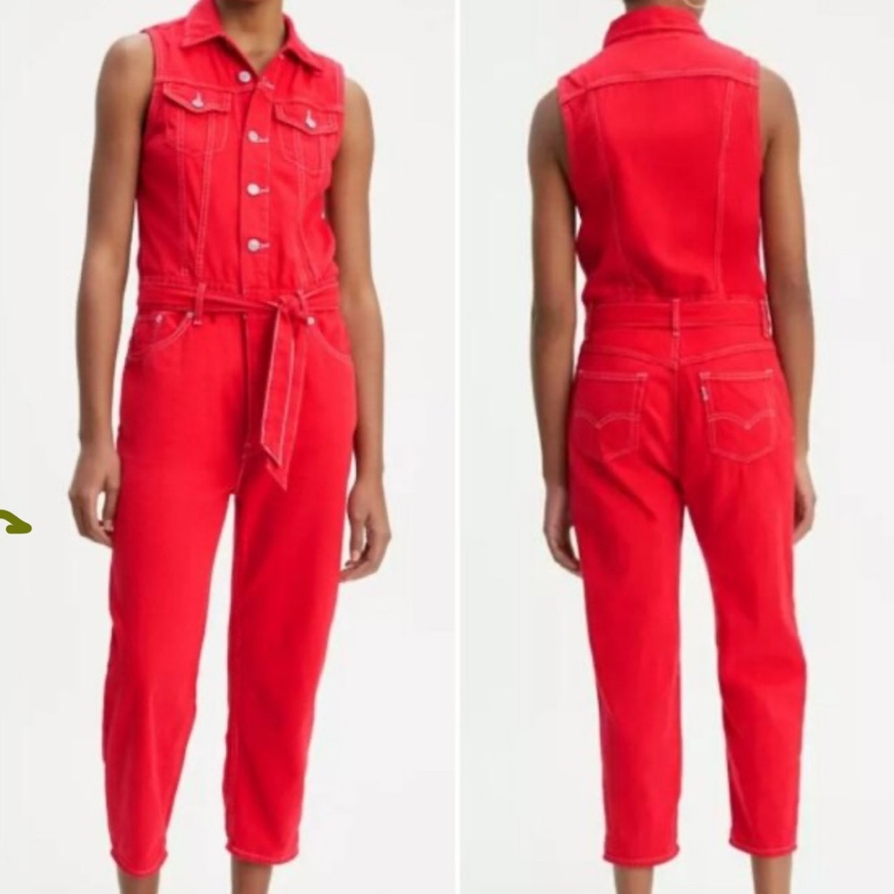 Levi’s Cropped Taper Denim Overalls | Jumpsuit Red size XS